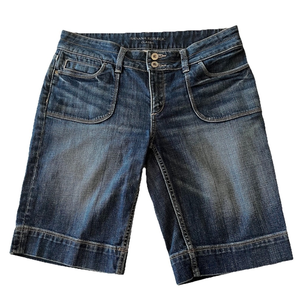 Banana Republic Blue Jean‎ Bermuda Shorts Women's 8 Classic Casual Flap Pockets